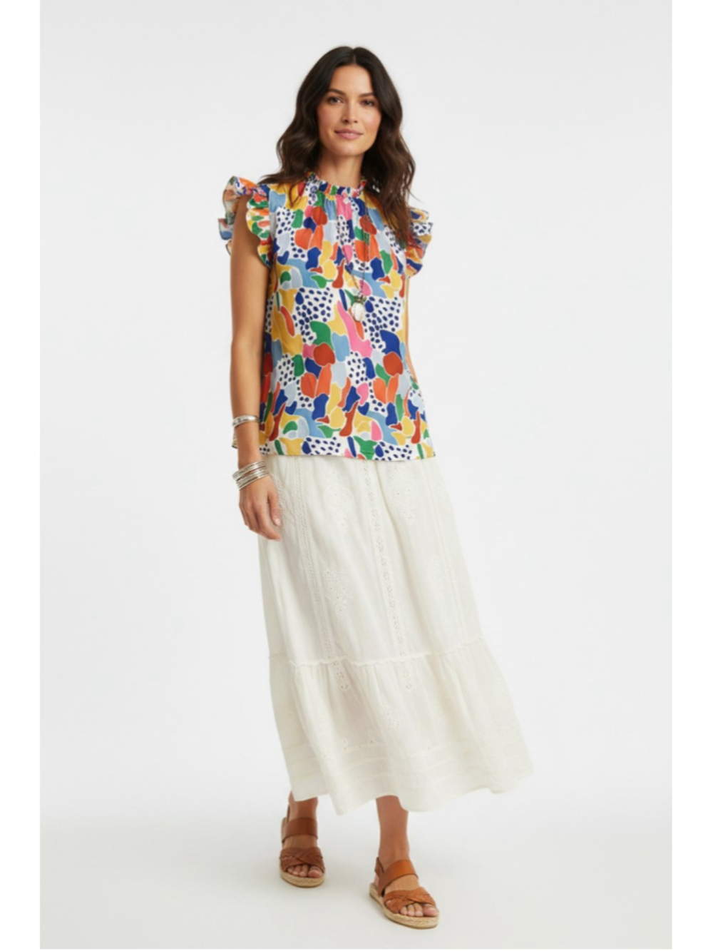 Colorful Abstract Print Women's Top Boho - Picture 2 of 3
